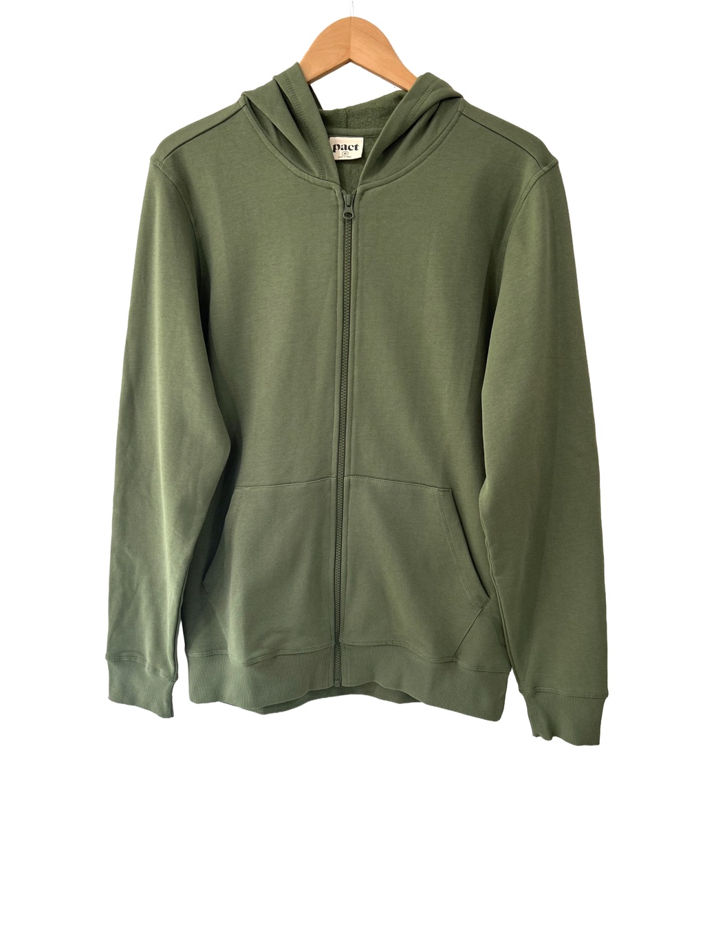 Pact Menâs Fleece Full Zip Hoodie M To L Olive Casual Organic Cotton Nwot